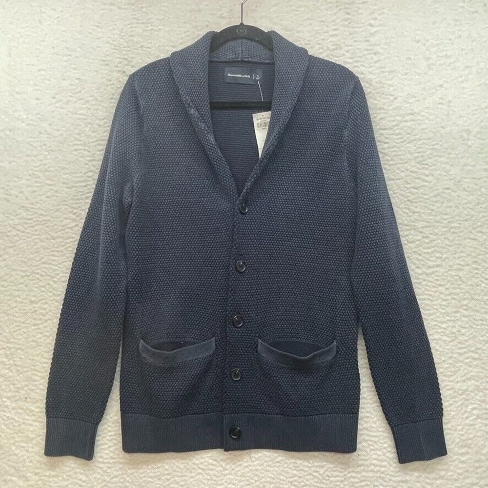 Abercrombie and Fitch Sweater Mens Small Blue Cardigan Casual Pockets Knit Prep